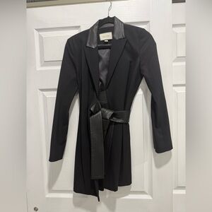 Alexis. Black Blazer dress with Leather Accents